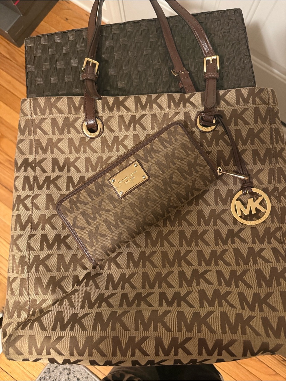 Michael Kors Brown MK Logo Tote Bag with Matching Wallet